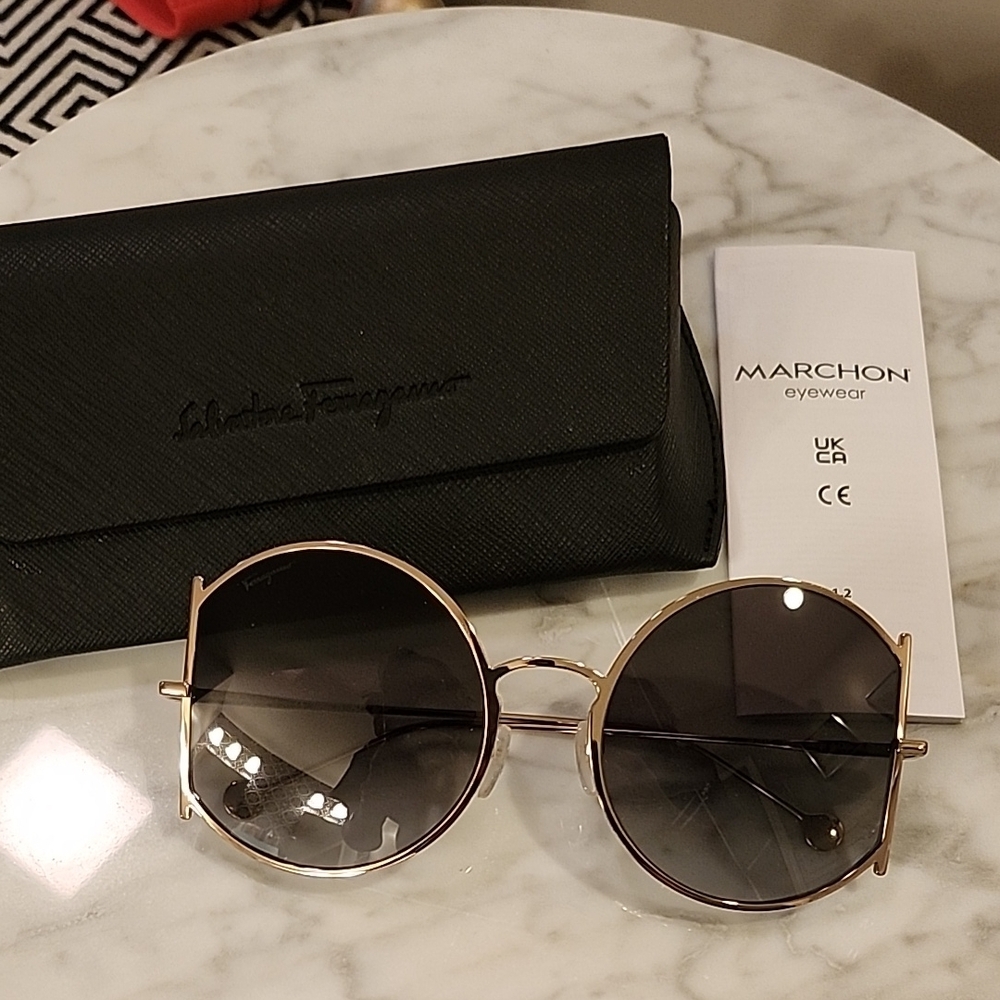 Salvatore Ferragamo Gold and Black Sunglasses